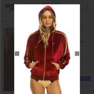 AVIATOR NATION  CLASSIC VELVET RELAXED ZIP HOODIE - RED